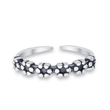 Adjustable Band Flowers Toe Ring 925 Sterling Silver (3mm)